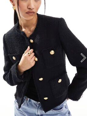 Mango black tweed button detail jacket